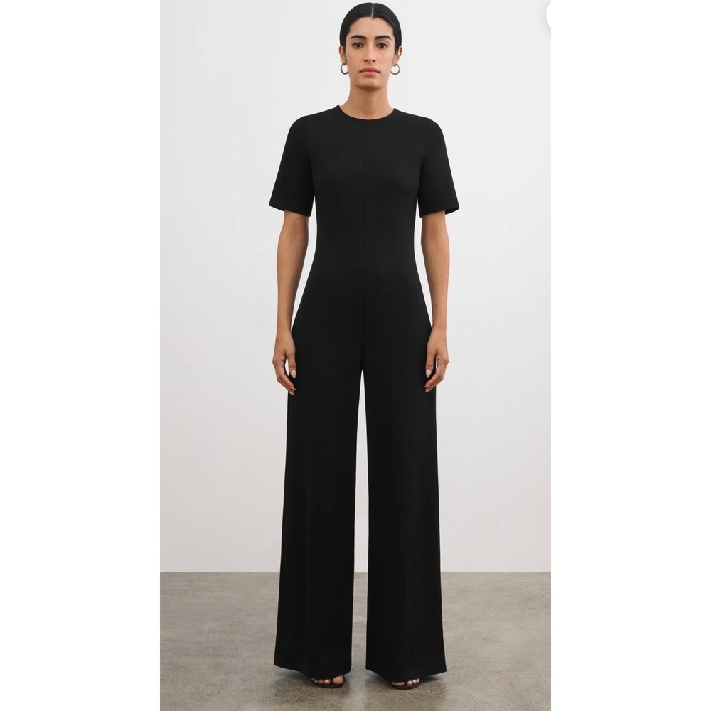 Marcella NYC Anna Jumpsuit Black Wide Leg Ponte Minimalist Plus XXL NWT